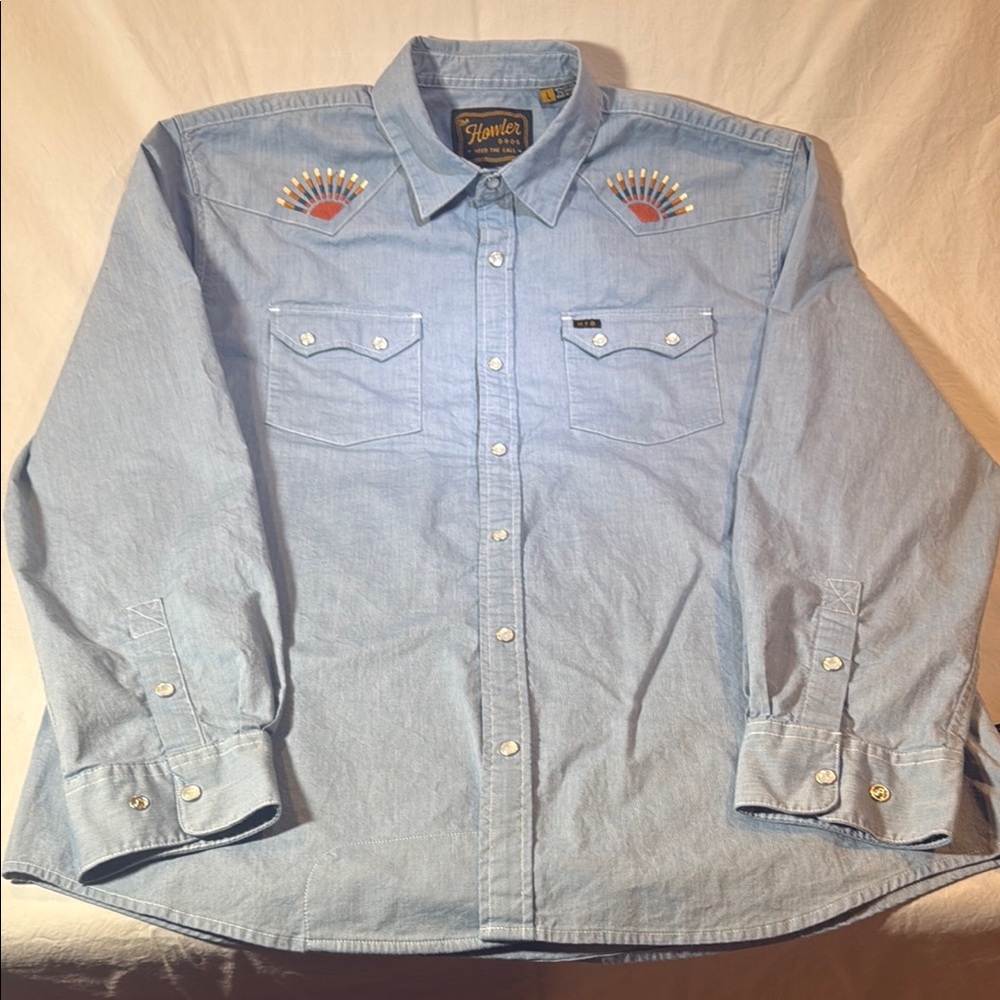 Howler Bros Snap Embroidered Sunrise Blue Western Shirt